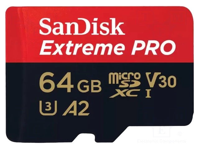 Tarjeta de Memoria Flash microSDXC SanDisk Extreme Pro 64GB A2 V30 UHS-I U3 Class 10 con Adaptador