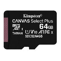Tarjeta de Memoria Flash microSDXC Kingston Canvas Select Plus 64GB A1 V10 UHS-I Class 10 con Adaptador