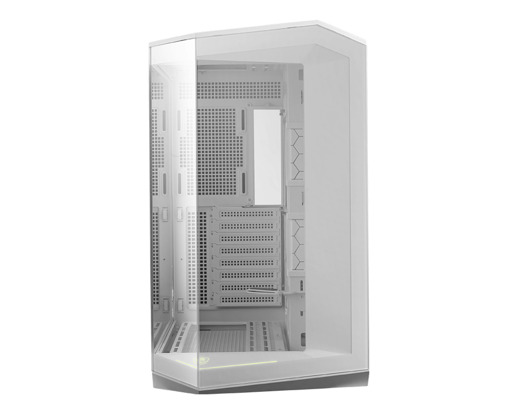 Torre Micro MSI MAG PANO 100L PZ Blanca, vidrio templado 270°, soporte AIO 360mm, ARGB