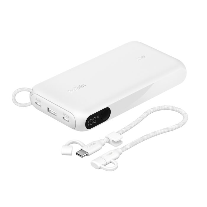 Power Bank – Belkin BoostCharge – 20,000 mAh – Display LED – 65W – USB‑C/USB‑A – Blanco (BPB028fqWH)