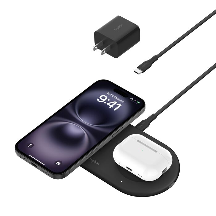 Base Convertible Belkin Lithium Universal – 15 W QI2 2 en 1 + USB-C 5W (WIZ021ttBK)