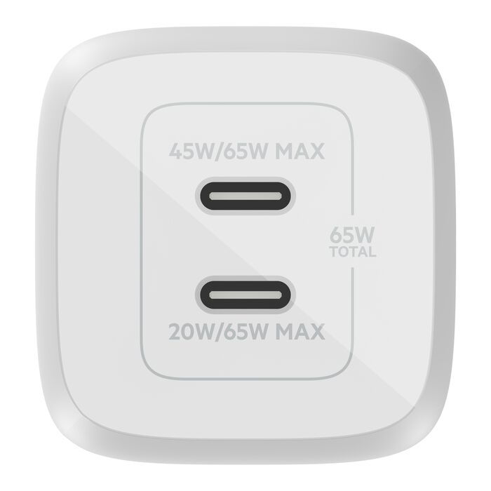 Adaptador Corriente Belkin PPS y GaN 65W Carga Rápida 2 Salidas USB-C Blanco