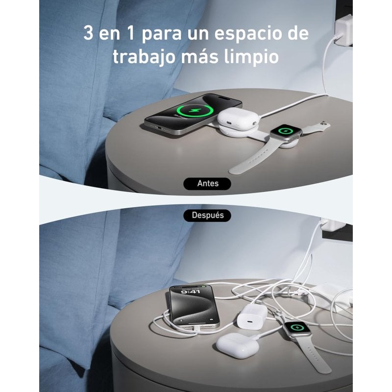 Cargador Inalámbrico Anker MagGo Wireless Charging Station 3-en-1 B25M8H21