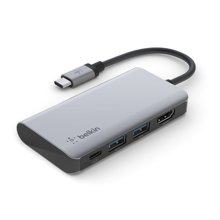 Adaptador multipuerto USB‑C 4 en 1 – Belkin CONNECT – HDMI – 100W PD – Aluminio compacto