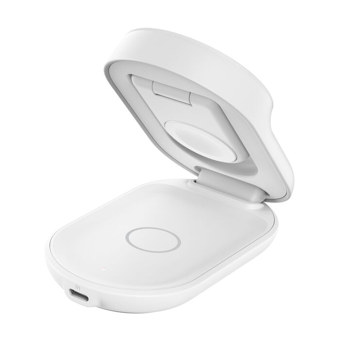 Cargador inalámbrico – Belkin UltraCharge – 3 en 1 – Plegable magnético – Qi2 25W – Blanco – Round Form (WIZ037ttWH)