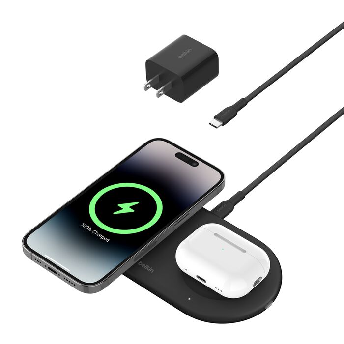 Base Convertible Belkin Lithium Universal – 15 W QI2 2 en 1 + USB-C 5W (WIZ021ttBK)