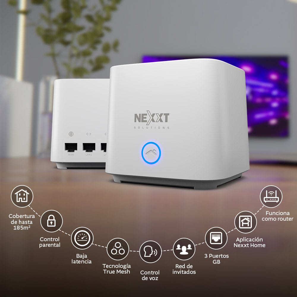 Router Inalámbrico Mesh Nexxt Bolt AX1800 – Wi-Fi 6 / 185 m² por nodo / 150 dispositivos / App Nexxt Home / NCM-X1800