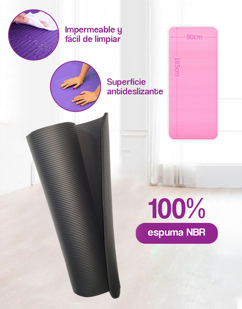 Colchoneta para ejercicios de yoga 185*80*1 cm