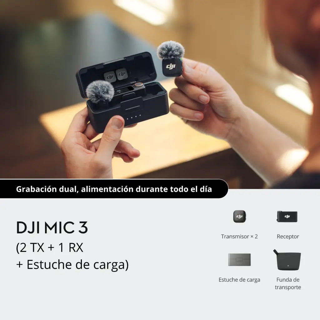 DJI Rec and Replayable Mic – 2.4 GHz / 2 Transmisores / Grabación Interna / USB-C / 150m / CP.RN.00000325.02