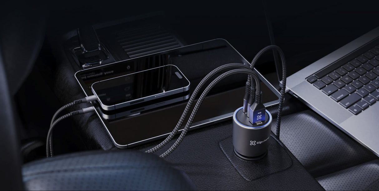 Cargador de auto 3 puertos – Klip Xtreme KCC‑140 – 140W – USB‑C + USB‑A – Para celulares y tablets