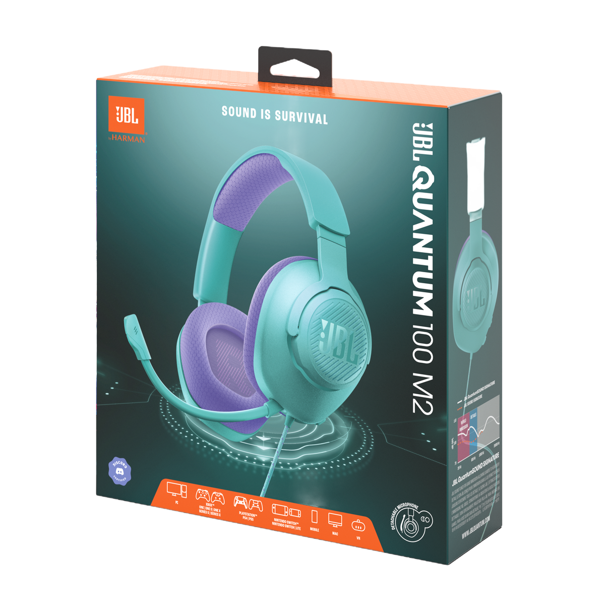 Auriculares Gaming con Cable JBL Quantum 100M2 – Over-Ear, Micrófono Desmontable, Color Cian
