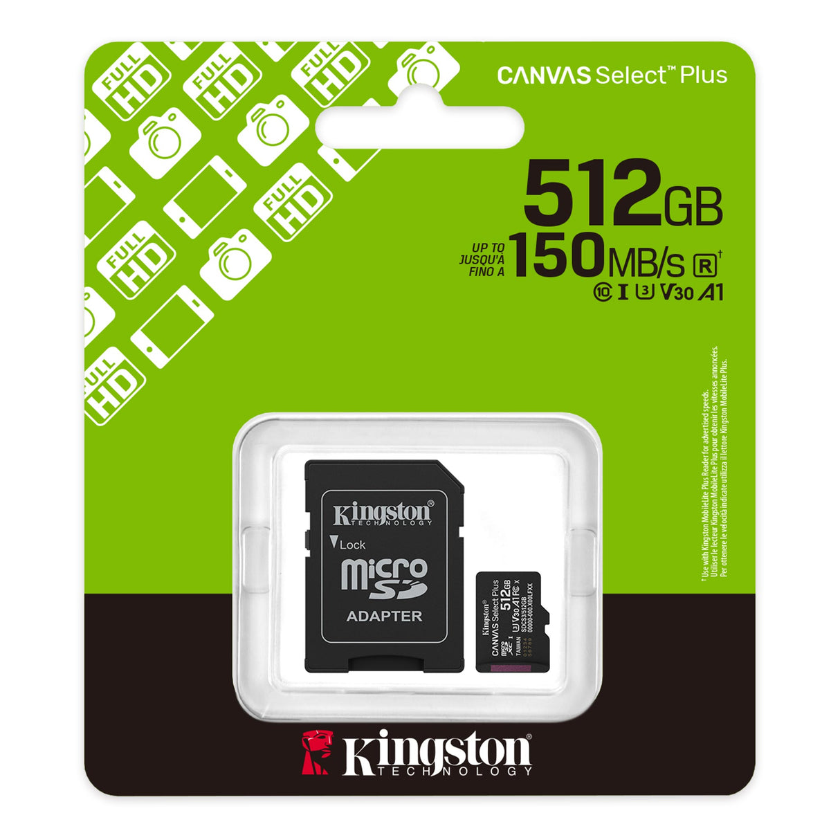 Tarjeta de Memoria Kingston Canvas Select Plus – microSDXC, 512GB, SDCS3/512GB