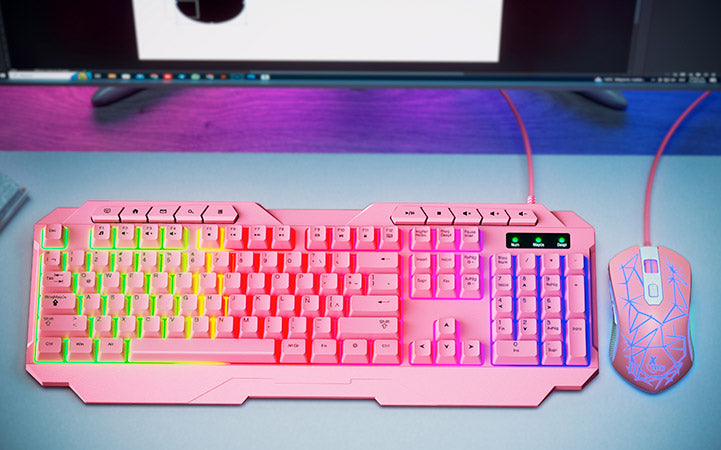 Set Teclado y Mouse Gaming Alámbrico USB Español Rosado Xtech XTK-540S