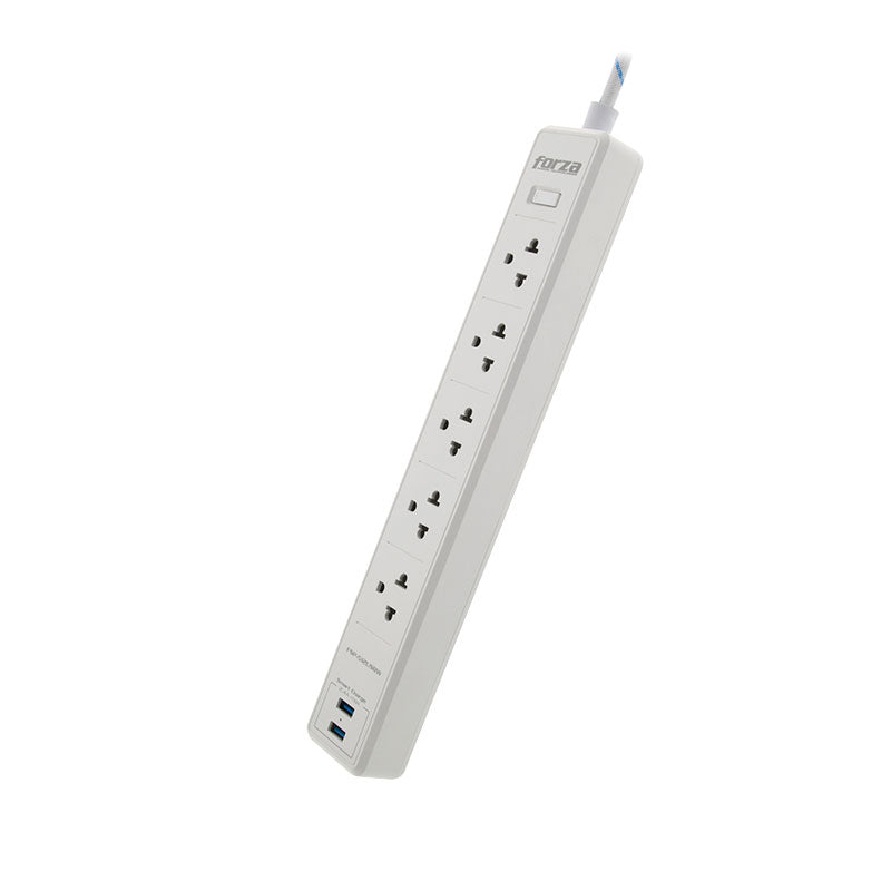 Protector de Sobretensión Forza 5 Tomas UNV NEMA 2USB 5ft Blanco 110/220V