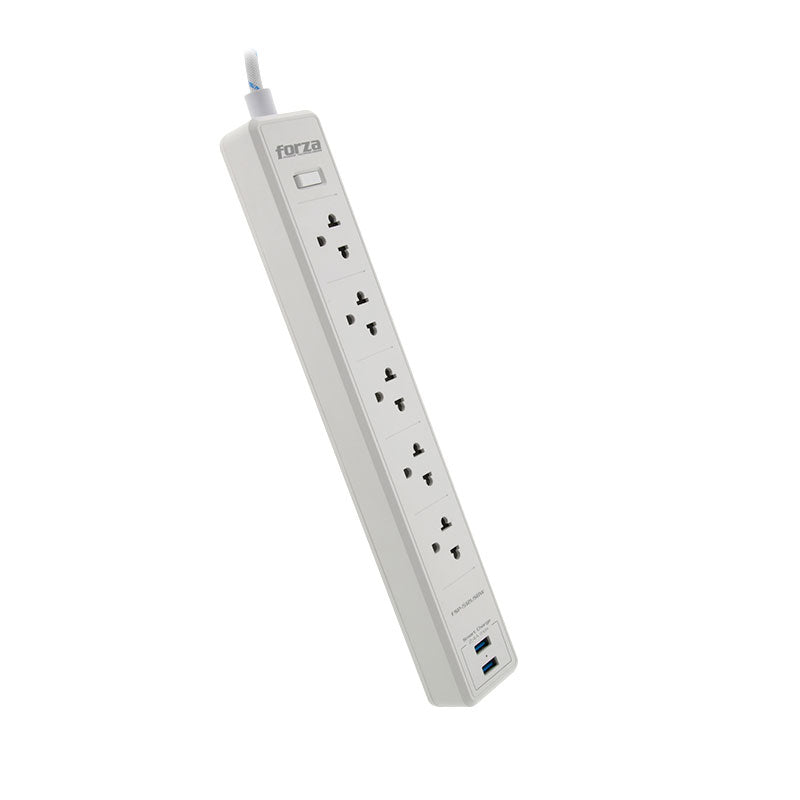 Protector de Sobretensión Forza 5 Tomas UNV NEMA 2USB 5ft Blanco 110/220V
