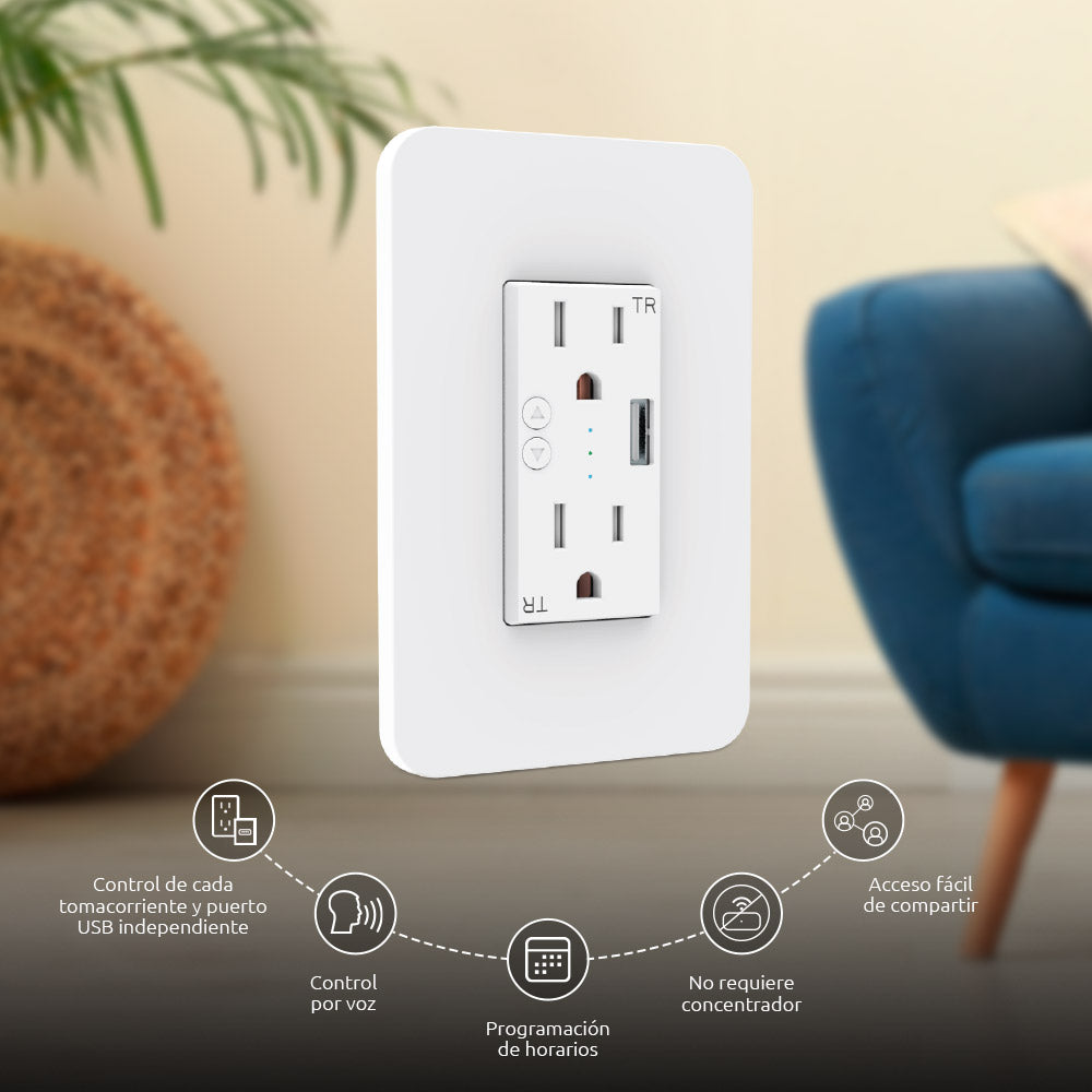Tomacorriente de pared inteligente con puerto USB y conexión Wi-Fi Nexxt Solutions