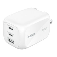 Cargador de pared – Belkin BoostCharge Pro – 3 Puertos – GaN – 100W – USB‑C/USB‑A – Blanco (WCH016dqWH)