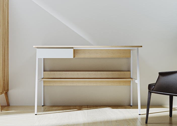 Escritorio para computadora – Xtech XTF‑CD207 – Un nivel con gaveta y estante – Marco de acero negro y superficie color haya