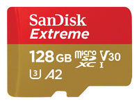 Tarjeta de Memoria Flash microSDXC SanDisk Extreme 128GB A2 V30 UHS-I U3 Class 10 con Adaptador