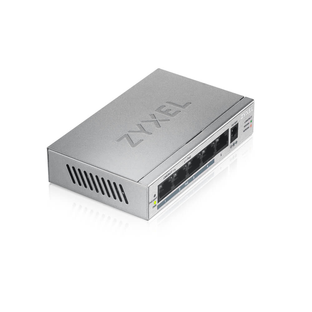 Switch ZyXEL GS1005HP – 4 Puertos Gigabit PoE+ + 1 Uplink – 60W – Sobremesa / Montaje en Pared