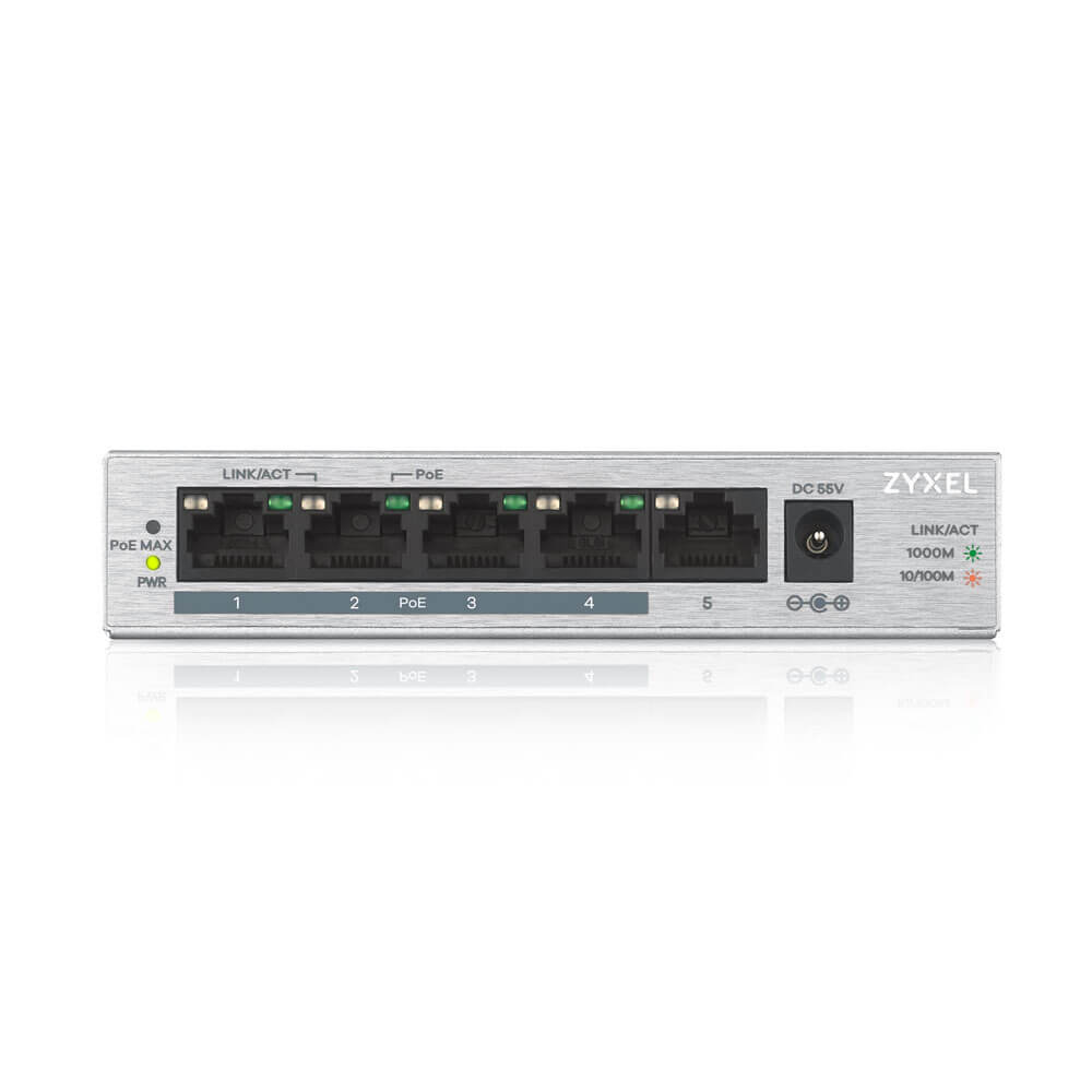 Switch ZyXEL GS1005HP – 4 Puertos Gigabit PoE+ + 1 Uplink – 60W – Sobremesa / Montaje en Pared