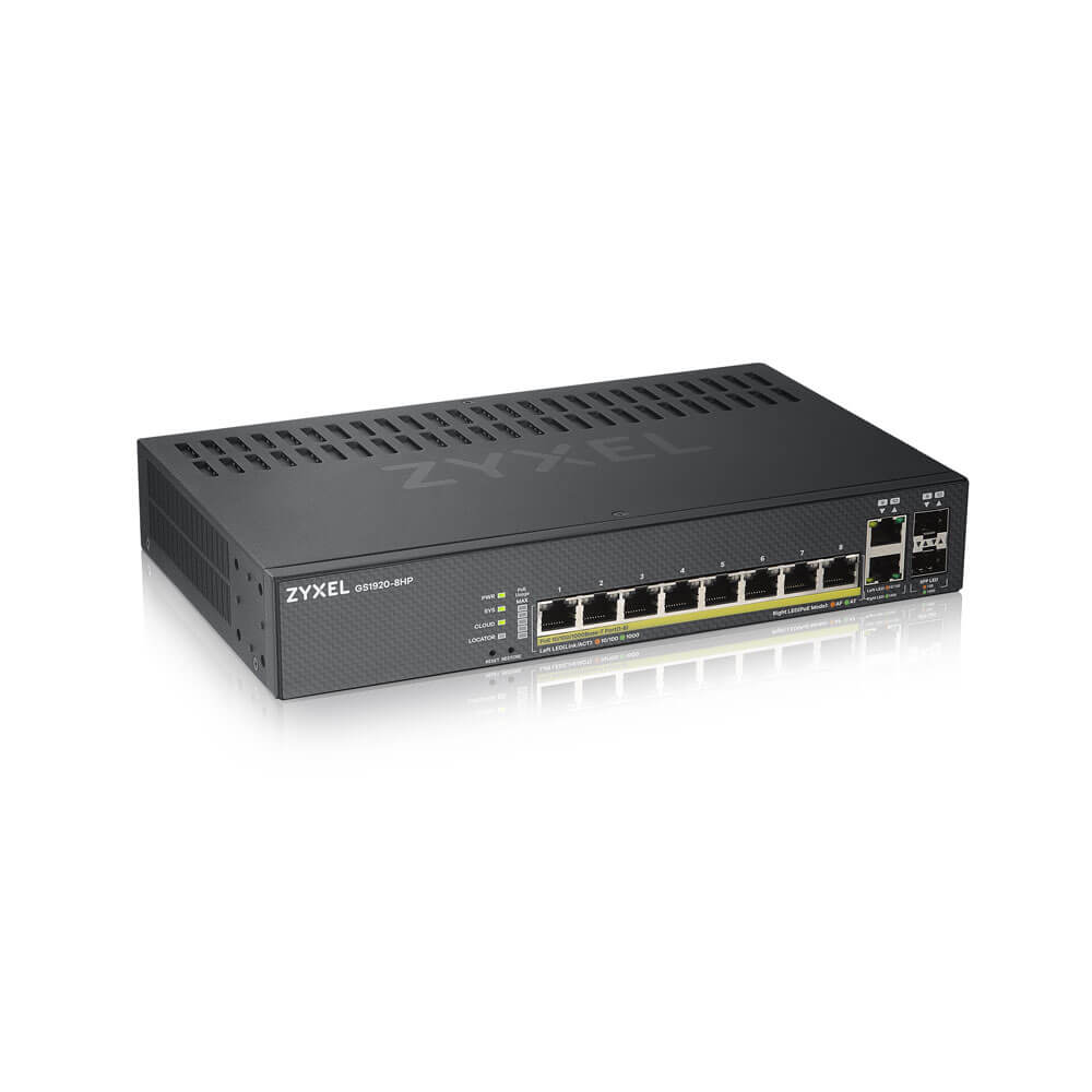 Switch Inteligente Gigabit PoE+ 8 Puertos + 2 SFP Combinados ZyXEL GS1920-8HPv2 – NebulaFLEX