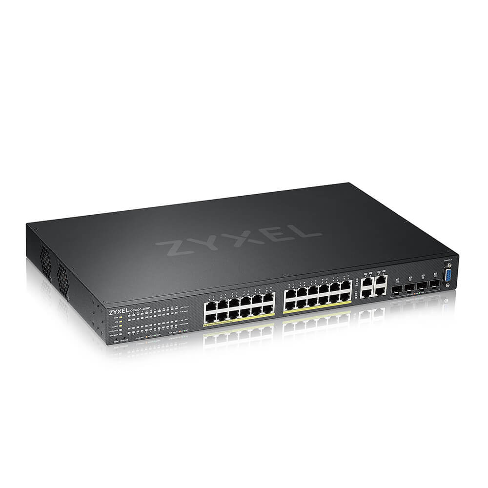 Switch Gestionado ZyXEL GS2220-28HP | 24 Puertos Gigabit PoE+, 4 SFP Combo, Nebula Cloud – NW200ZXL82
