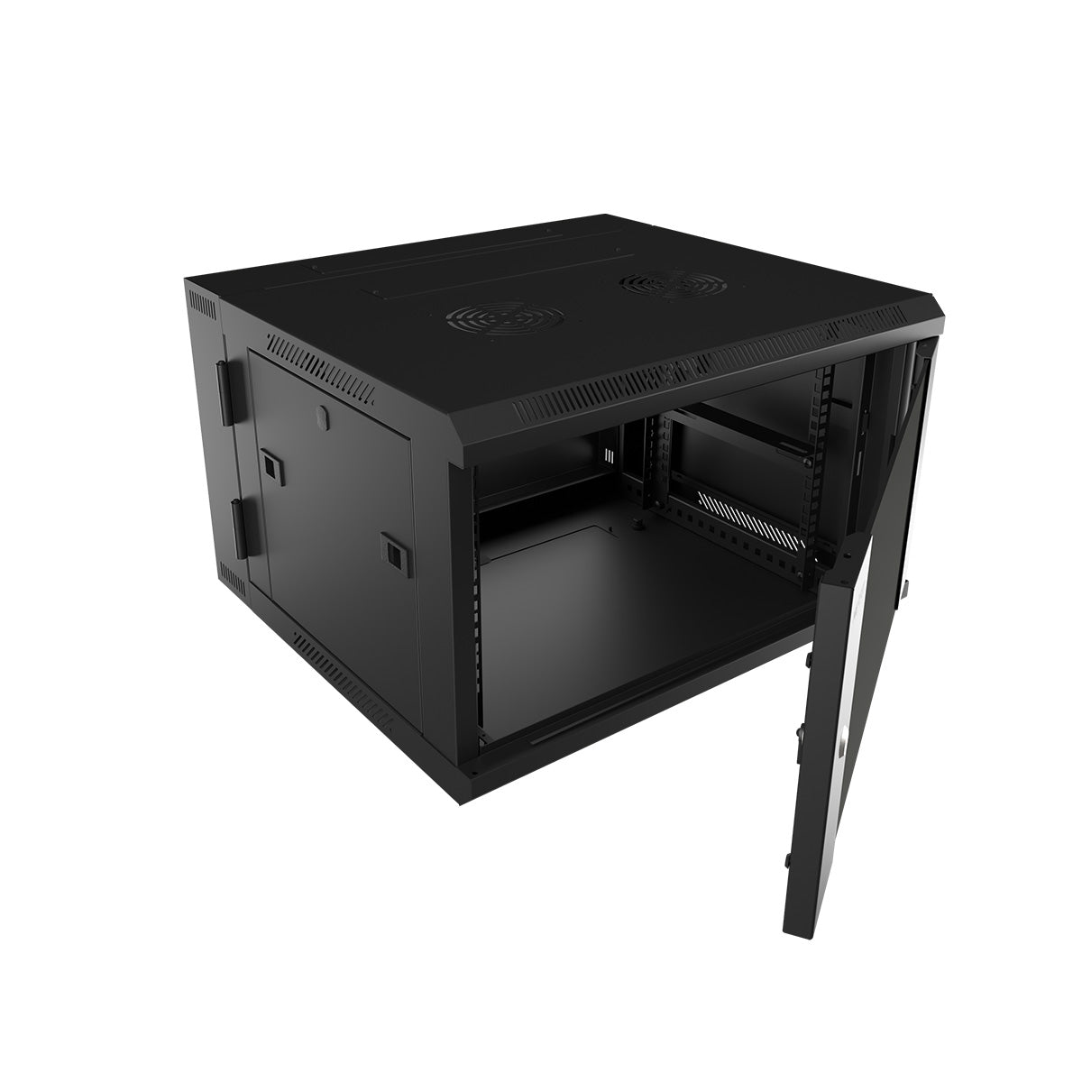 Gabinete de pared abatible, completamente ensamblado Nexxt Solutions RAL 9005, negro barniz - 9U - 19"