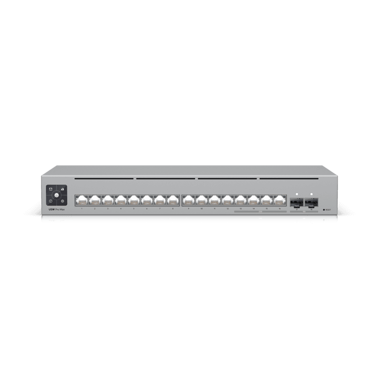 Switch gestionado – Ubiquiti UniFi USW‑Pro‑Max‑16 – 16 puertos – 12 Gigabit Ethernet + 2 SFP+ – PoE – Capa 3 Lite