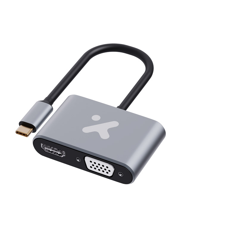Adaptador multipuerto 2 en 1 USB‑C a HDMI y VGA – Xtech XTC‑542