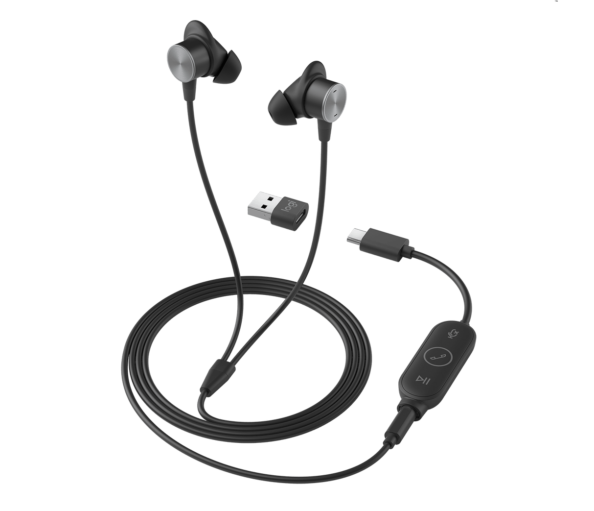 Auriculares Logitech Zone Wired Earbuds – En oreja, cableado 3.5 mm, grafito, 981-001008