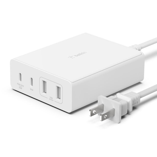 Adaptador Corriente Belkin GaN 108W Carga Rápida 4 Salidas USB/USB-C Blanco
