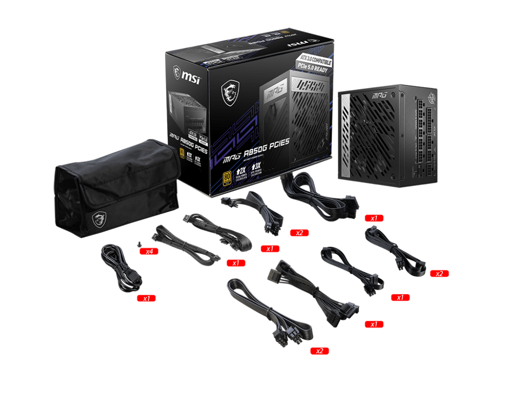 Fuente de Poder MSI MPG A850G PCIE5 / 850W / 80 Plus Gold / ATX / PCIe 5.0