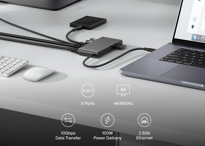 Hub USB‑C – Belkin 8 Puertos – 2.5Gb Ethernet – 100W Power Delivery – 4K@60Hz – Space Gray (INC024fqSGY)