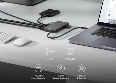 Hub USB‑C – Belkin 8 Puertos – 2.5Gb Ethernet – 100W Power Delivery – 4K@60Hz – Space Gray (INC024fqSGY)