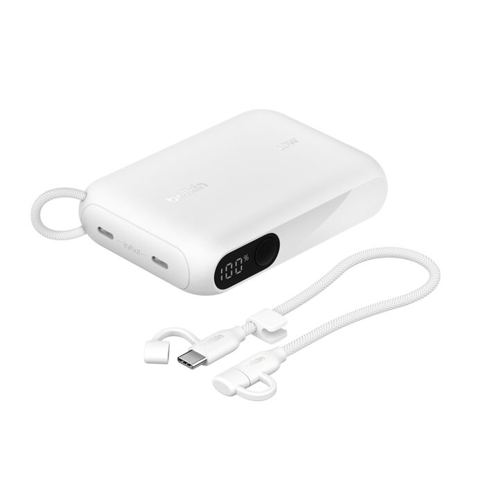 Power Bank Belkin BPB027fqWH, 20W, 10,000 mAh, con pantalla digital – color White
