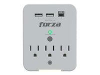 Protector de Sobretensiones Forza FWT‑331USBC – 3 Tomas – USB Tipo A + C – 125V – Luz Nocturna Automática