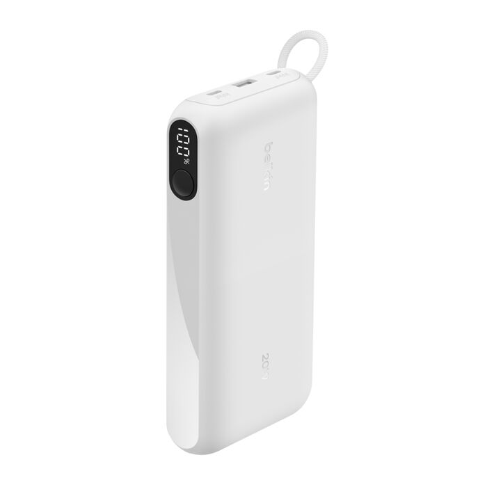 Power Bank – Belkin BoostCharge – 20,000 mAh – Display LED – 65W – USB‑C/USB‑A – Blanco (BPB028fqWH)