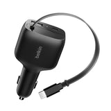 Cargador para auto – Belkin BoostCharge – Retráctil – 3 Puertos – GaN – 75W – USB‑C/USB‑A – Negro (CCC001fqBK)