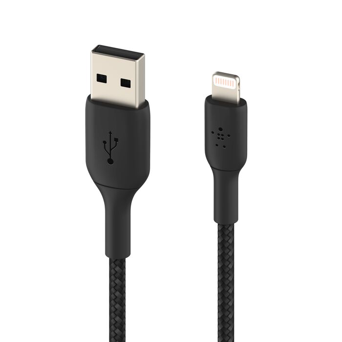 Cable trenzado cargador rápido Lightning a USB‑A – Belkin BoostCharge – 1 m – Negro – CAA002bt1MBK