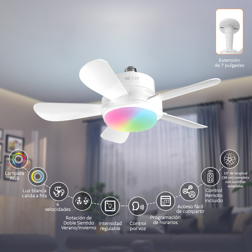 Ventilador de Techo Inteligente 2 en 1 con Lámpara Integrada y Conexión Wi‑Fi® Nexxt Solutions – NHA‑F100