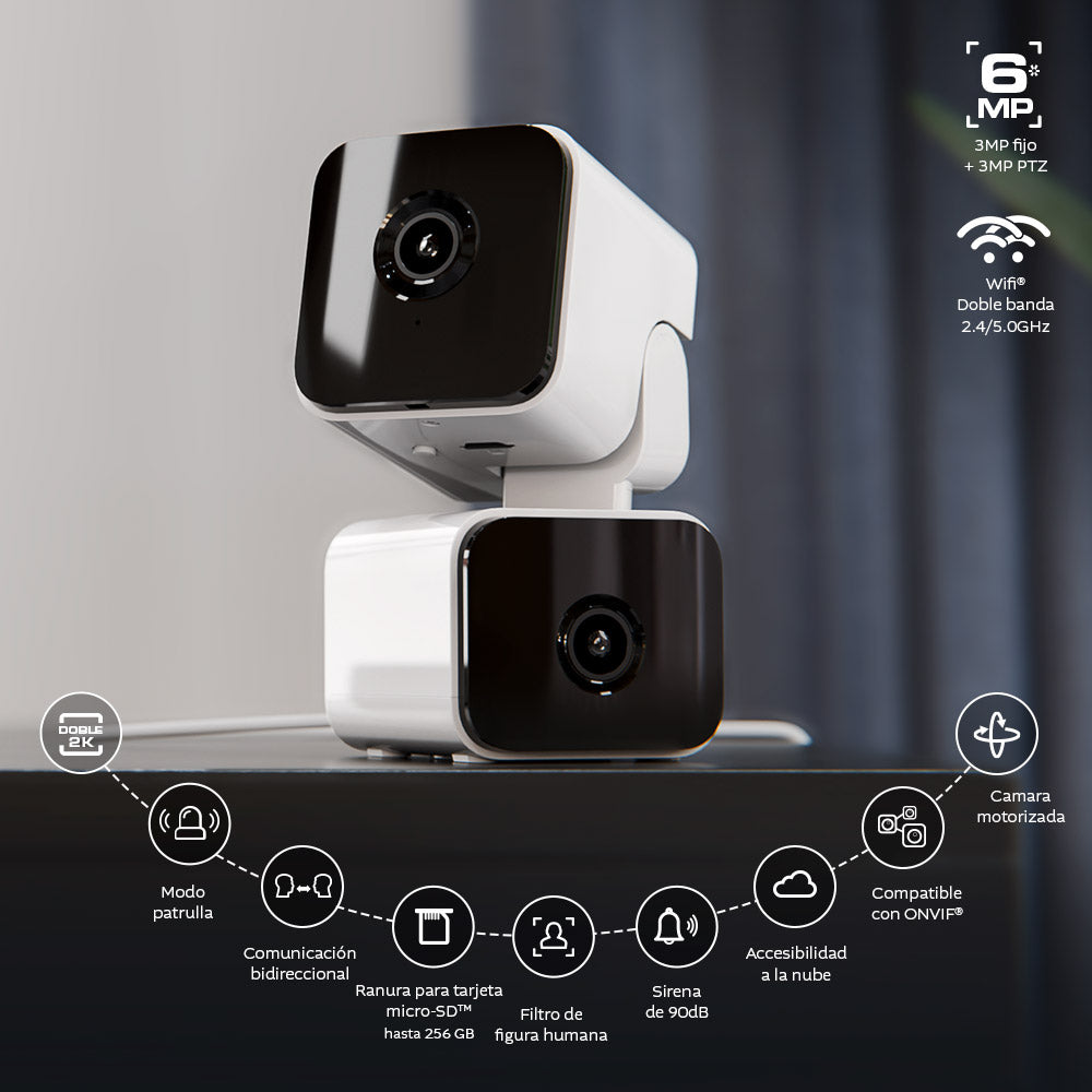 Cámara Inteligente Nexxt Solutions Home NHC‑IP30DL – WiFi – 2K – PTZ – Doble Lente – Interior