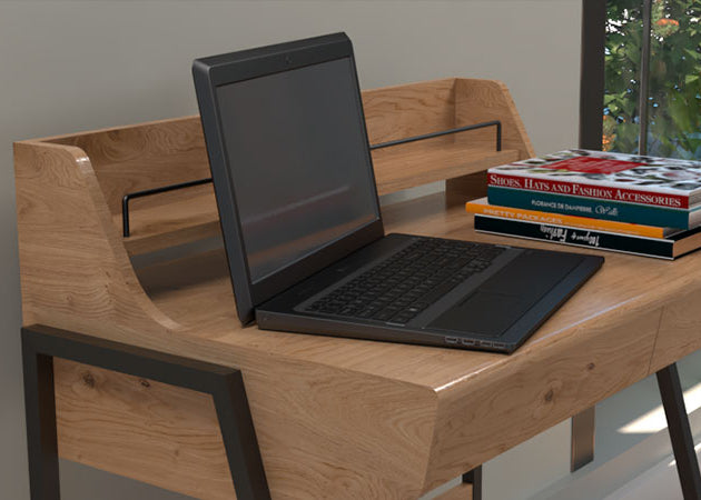 Escritorio para computadora – Xtech XTF‑CD184 – Un nivel con gavetas – Marco de acero negro y superficie color haya