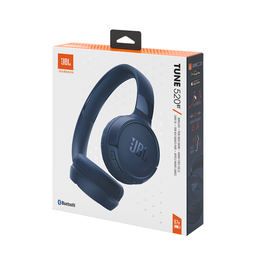 JBL Tune 520BT - Auriculares inalámbricos en la oreja, batería de hasta 57 horas de duración y carga de velocidad, diseño ligero, cómodo y plegable, llamadas manos libres con detección de voz. Azul