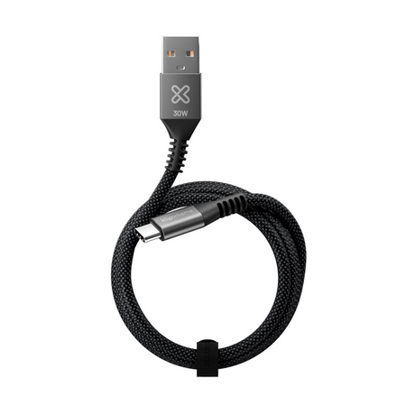 Cable USB‑C a USB‑A Klip Xtreme PowerGo 050 – 1.8 m (6 ft) – 30W – Trenzado – Negro
