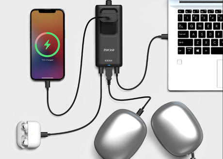 Cargador GaN Forza PS‑1100USBC – 100W – USB‑A + USB‑C – Negro