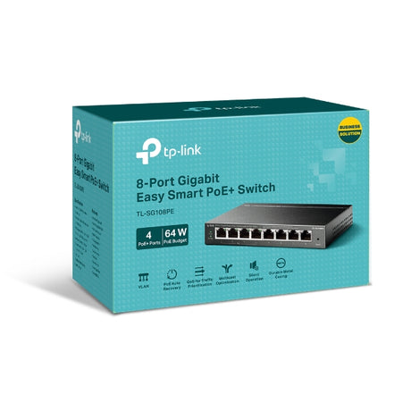 Switch TP‑Link Easy Smart TL‑SG108PE – 8 Puertos Gigabit, 4 PoE+ – 64W