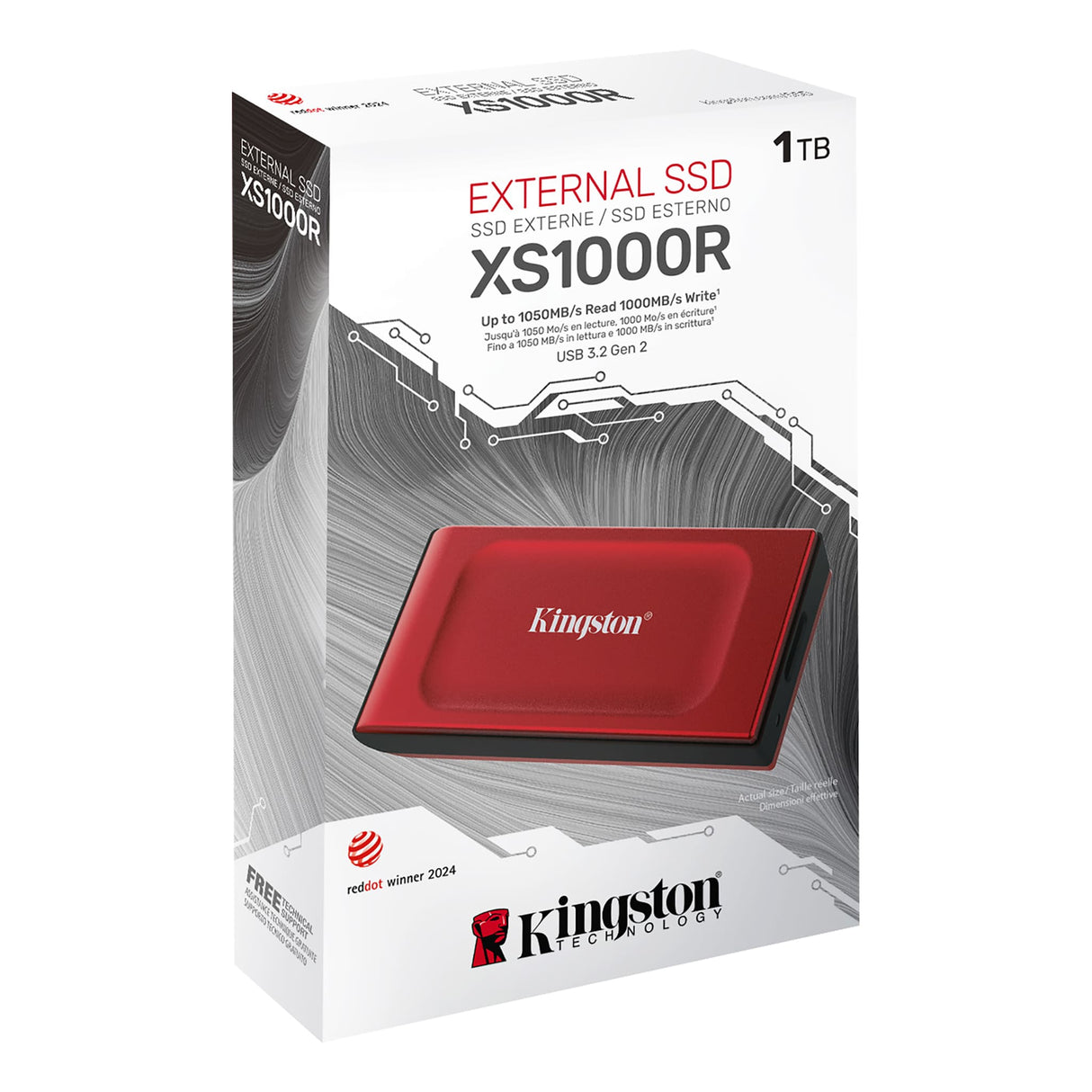 SSD Externo Portátil Kingston XS1000 – 1TB USB 3.2 Gen 2 (Rojo) (SXS1000R/1000G)