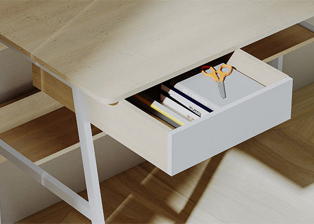 Escritorio para computadora – Xtech XTF‑CD207 – Un nivel con gaveta y estante – Marco de acero negro y superficie color haya