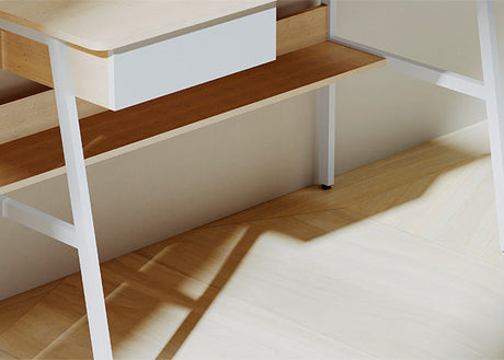 Escritorio para computadora – Xtech XTF‑CD207 – Un nivel con gaveta y estante – Marco de acero negro y superficie color haya